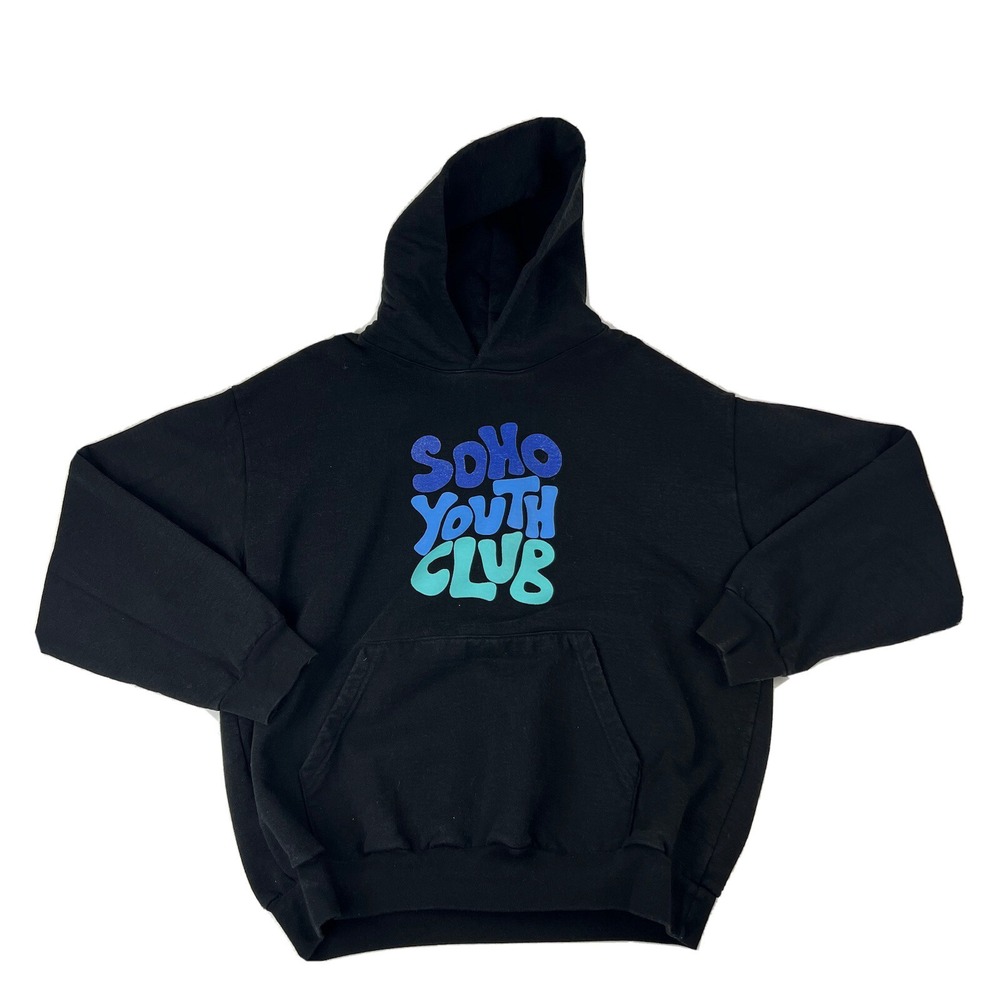Soho Youth Club Black Bubble Graphic Spellout Hoodie Mens Size 2XL